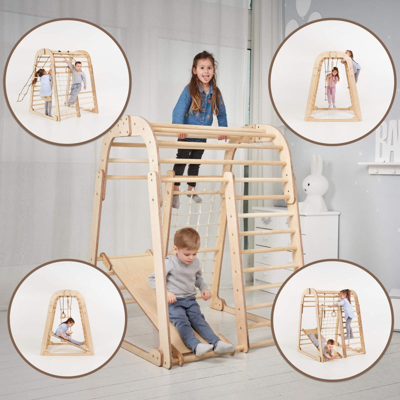 Indoor Wooden Playground for Children - 6in1 Playground + Swings Set + Slide Board-6