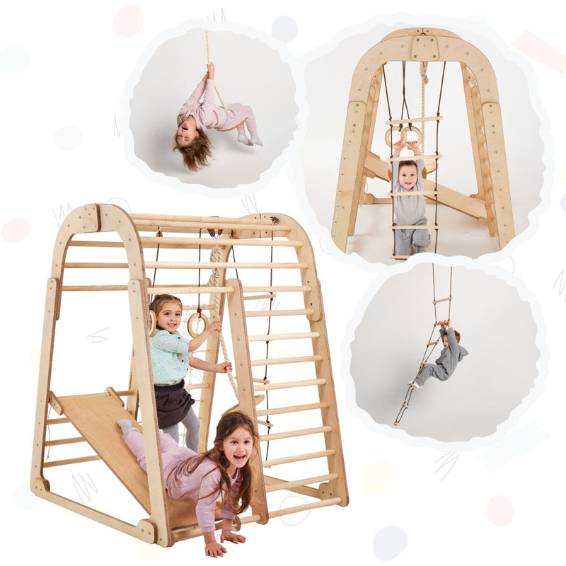Indoor Wooden Playground for Children - 6in1 Playground + Swings Set + Slide Board-0