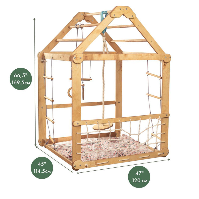 Indoor Wooden Playhouse with Triangle ladder, Slide Board and Swings-10