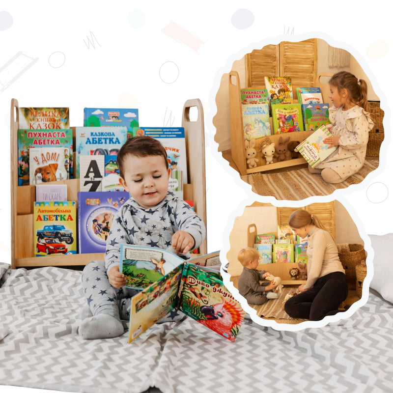 Montessori Wooden Bookshelf – Beige-0